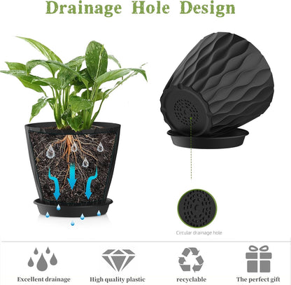 5 Inch Planter Pots, 6 Pack Indoor Planters, Small Flower Pots with Drainage Holes and Tray for