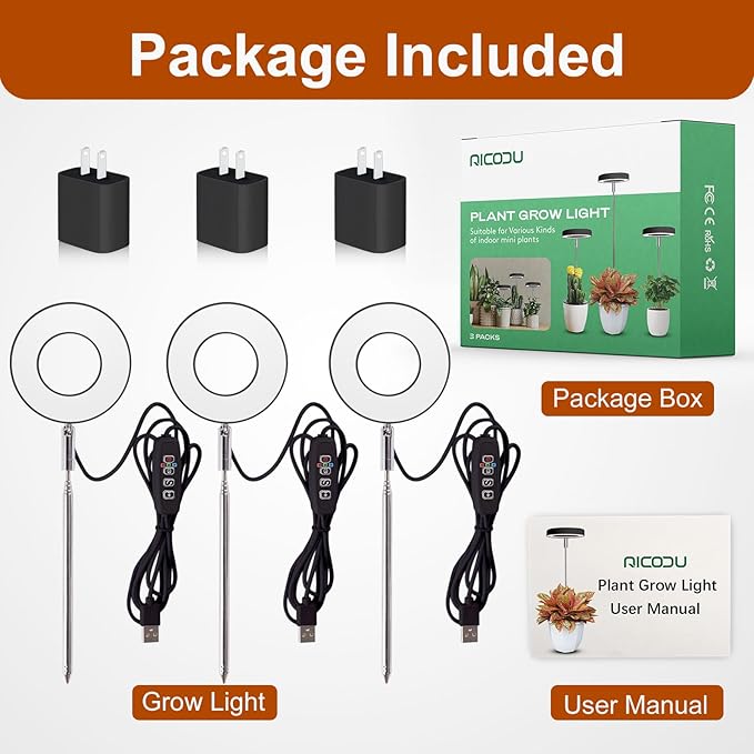 Grow Lights for Indoor Plants Small Potted - Full Spectrum, Auto 3/9/12H Timer, 10-Level Dimming &