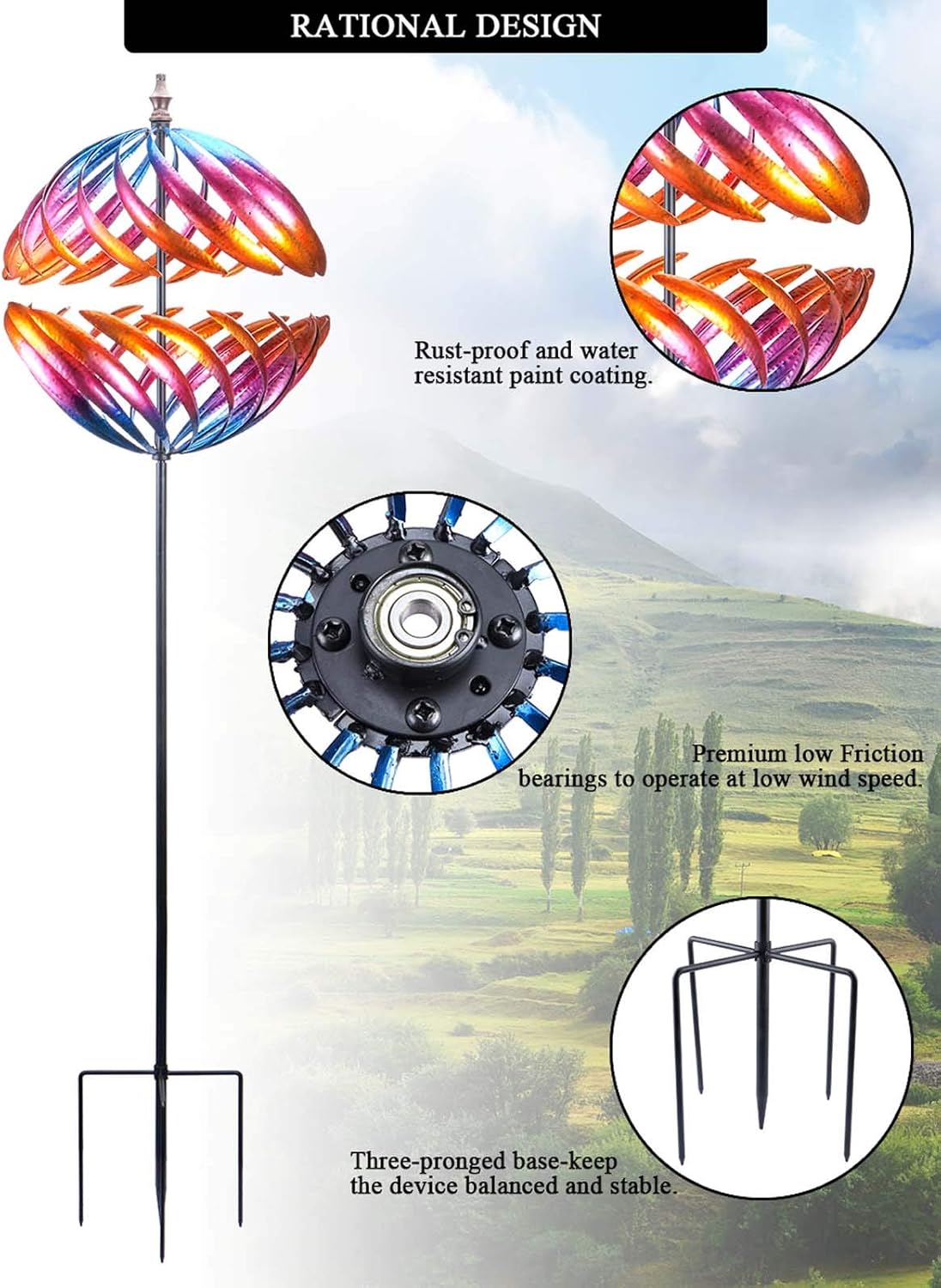 MUMTOP Wind Spinner 360 Degrees Double Steel Metal Wind Sculpture is Suitable for Decorating Your