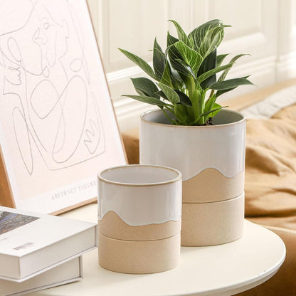 Nihow Self Watering Plant Pot: 4.5 Inch Ceramic Planter with Drainage Hole & Water Storage Plus for