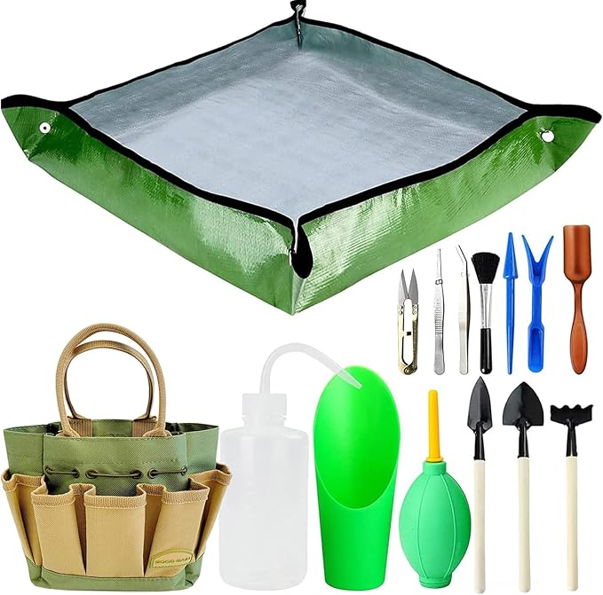 G GOOD GAIN Garden Succulent Kit with Organizer Bag, 14 Pieces Succulent Tools, Indoor Mini Hand