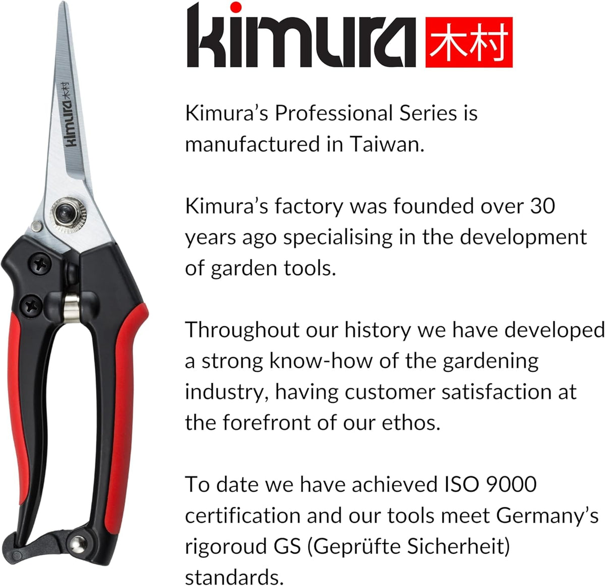 Kimura® 8" Pro Pruning Scissors, Premium Japanese SK5 Hi-Carbon Steel Blades, Non-Slip Vinyl Coated