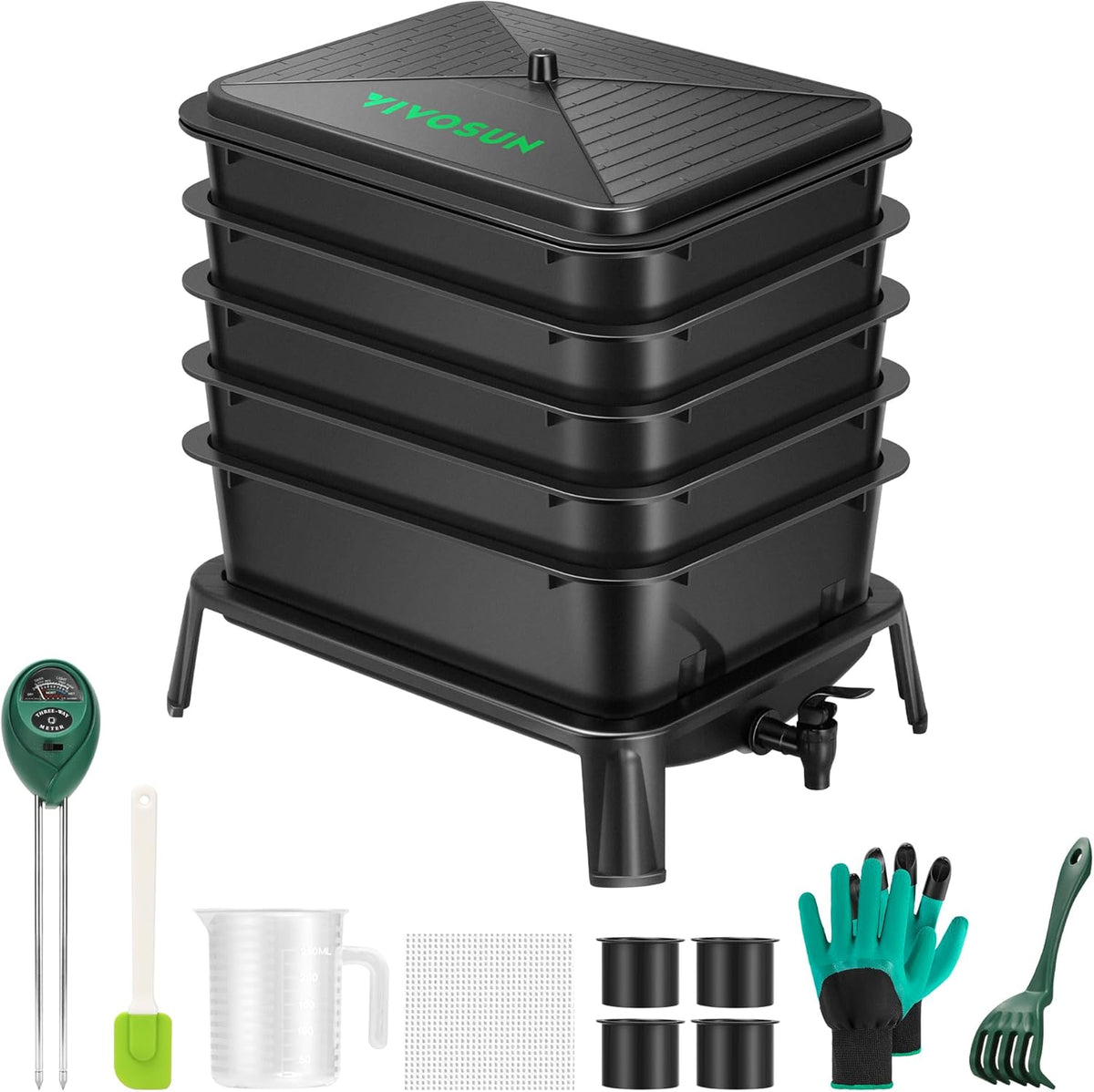 VIVOSUN 5-Layer Worm Compost Bin, 50L Worm Composter, Easy Setup Inclusive Worm Farm Kit for