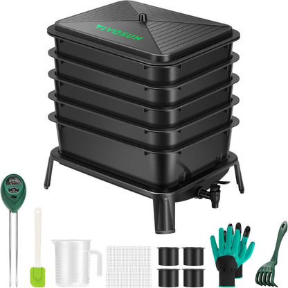 VIVOSUN 5-Layer Worm Compost Bin, 50L Worm Composter, Easy Setup Inclusive Worm Farm Kit for
