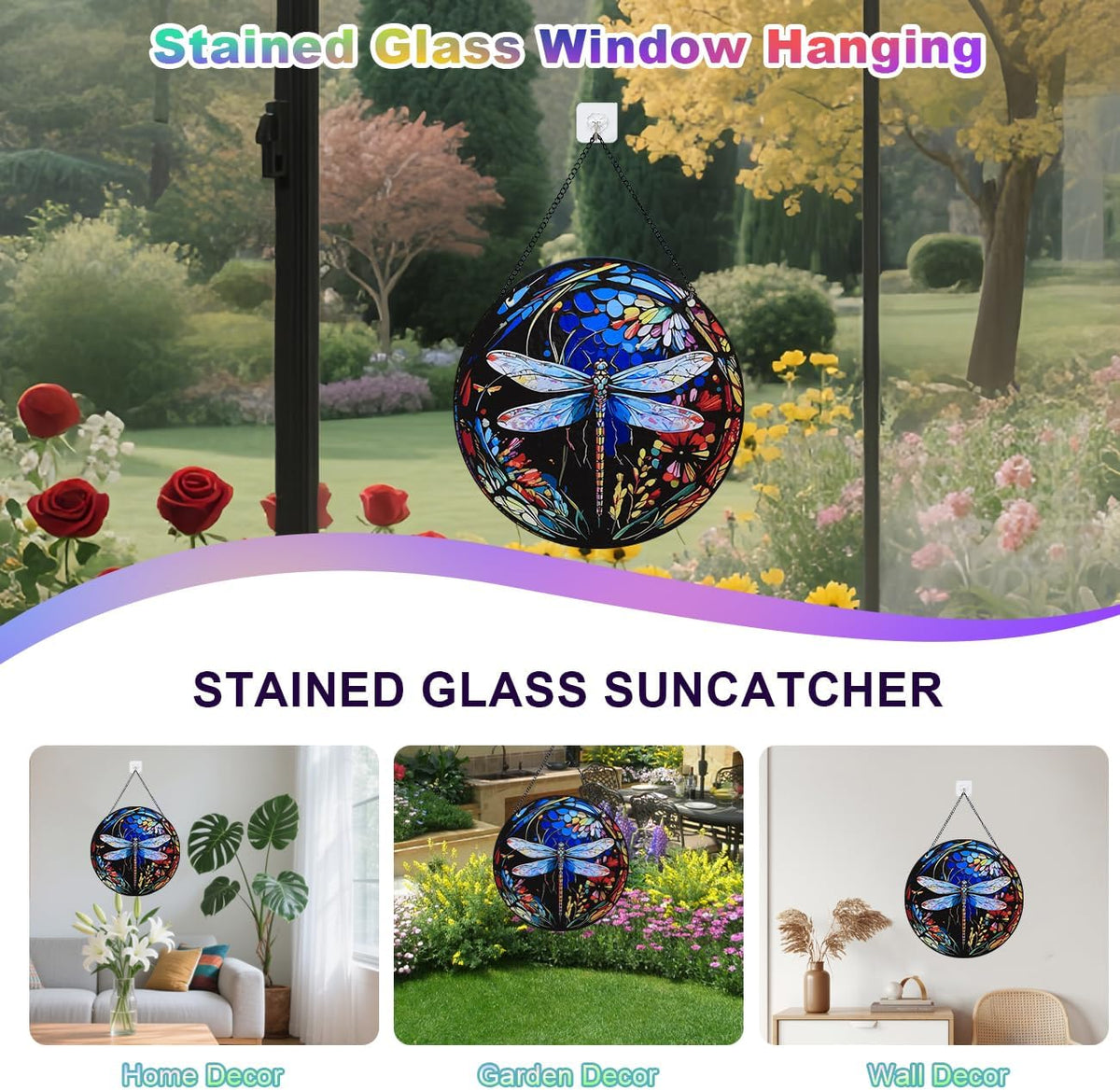 Stained Glass Window Hanging - Dragonfly Stained Glass Suncatcher, Sun Catchers for Indoor Window
