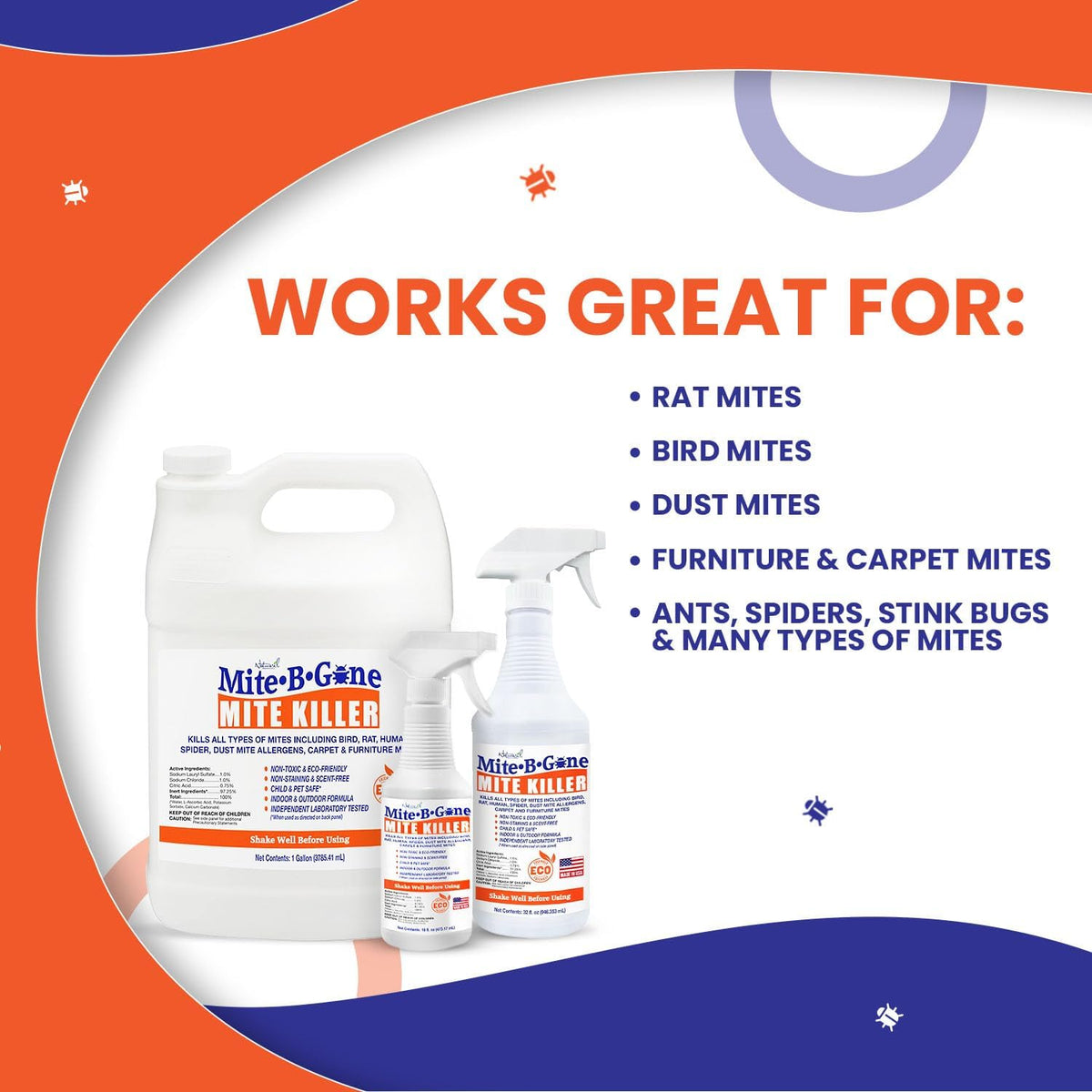 Mite Killer Spray by Mite-B-Gone — Kills Human Mites, Bird, Dust, Spider, Rat, Turkey, Carpet