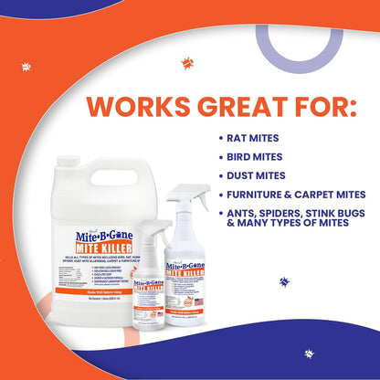Mite Killer Spray by Mite-B-Gone — Kills Human Mites, Bird, Dust, Spider, Rat, Turkey, Carpet