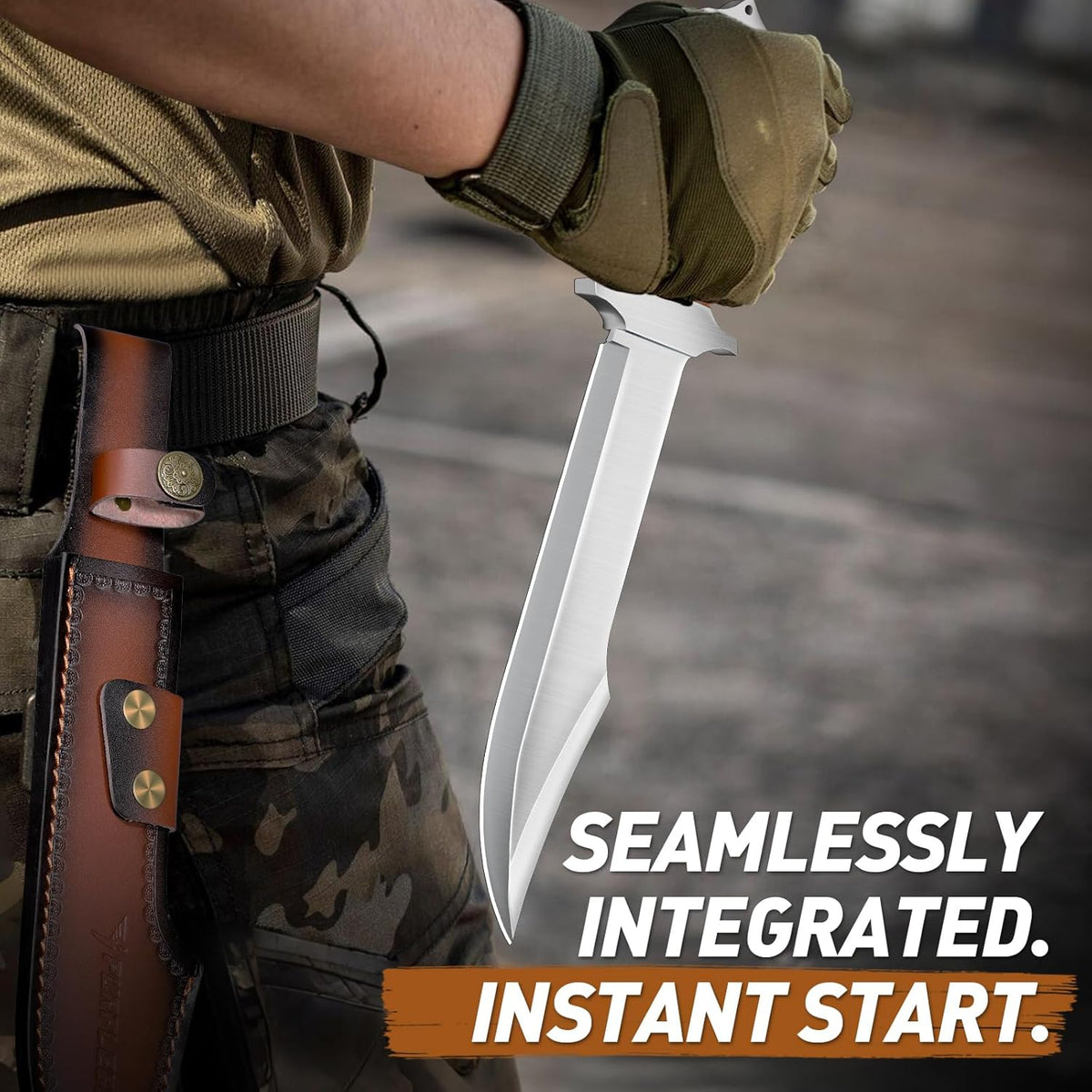 PURPLEBIRD 10" Fixed Blade Hunting Knife for Men, Full Tang Bowie Knife with Sheath, Heavy Duty