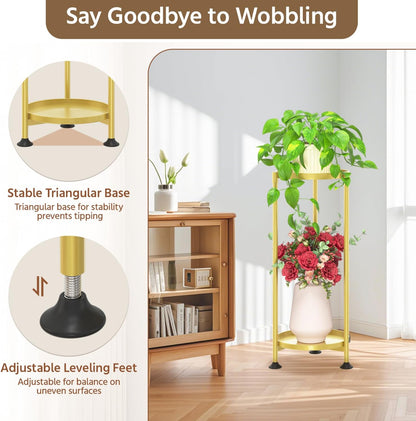 LASZOLA 2 Tier Gold Plant Stand Indoor for Large Tall Heavy Duty Flower Planter, Metal Vertical