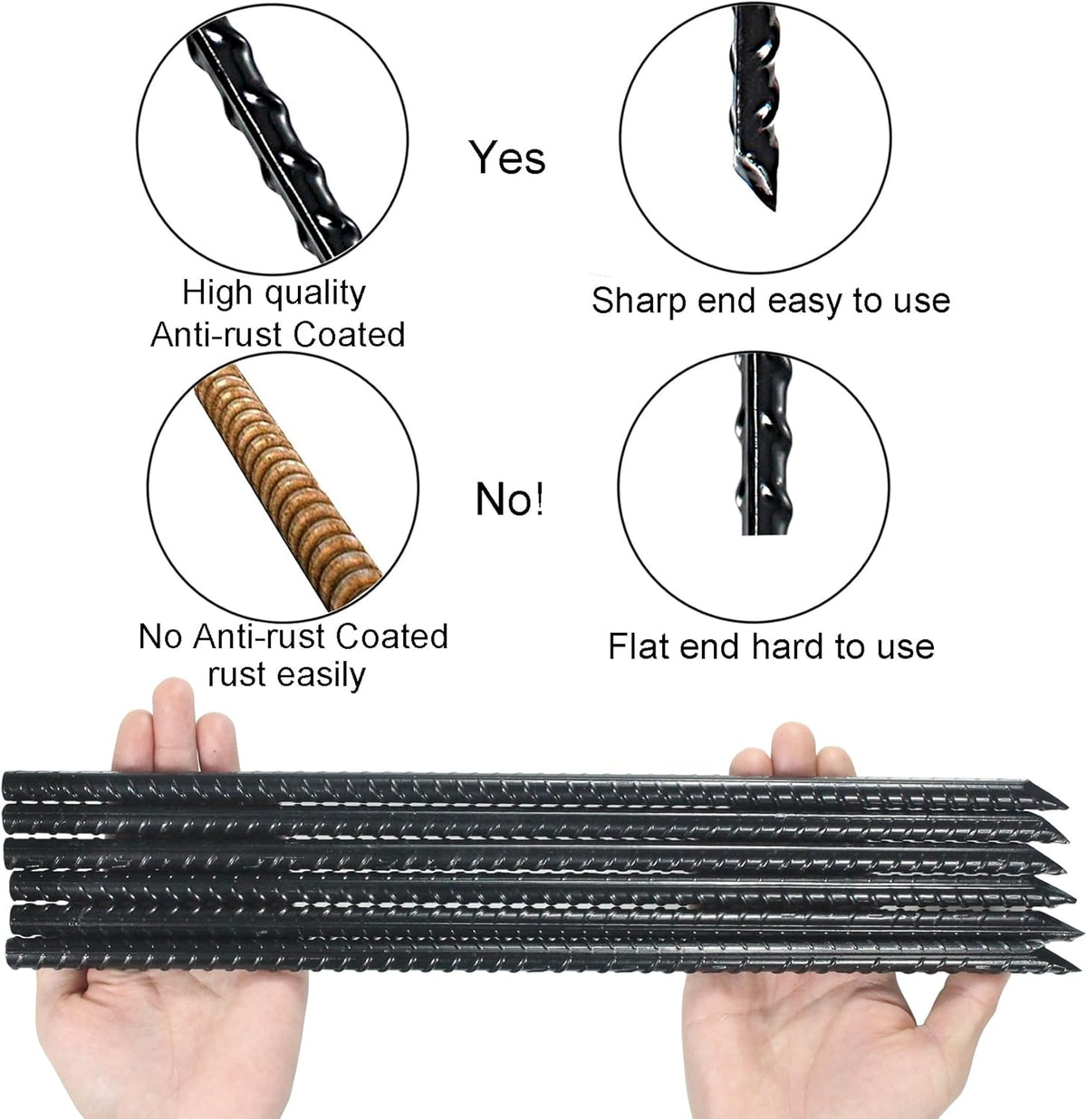 16 Inch Ground Rebar Stakes Heavy Duty Steel Ground Anchors for Outdoor, Straight Metal Stakes with