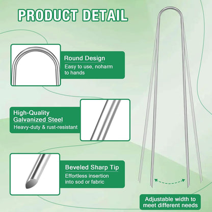 8 Gauge Landscape Staples, FUIJOL 12 Inch Heavy Duty U-Shaped Landscape Stakes, 25 Pack Galvanized