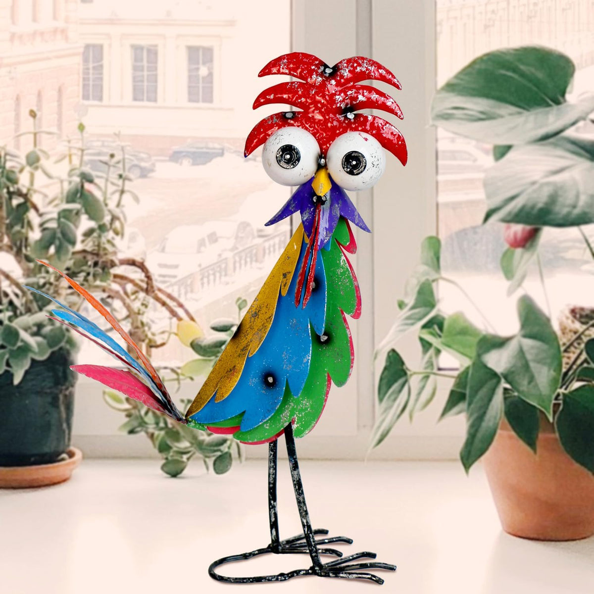Natelf Outdoor Wacky Metal Rooster Yard Statue Decoration Roosters Decor Garden Statues Chicken