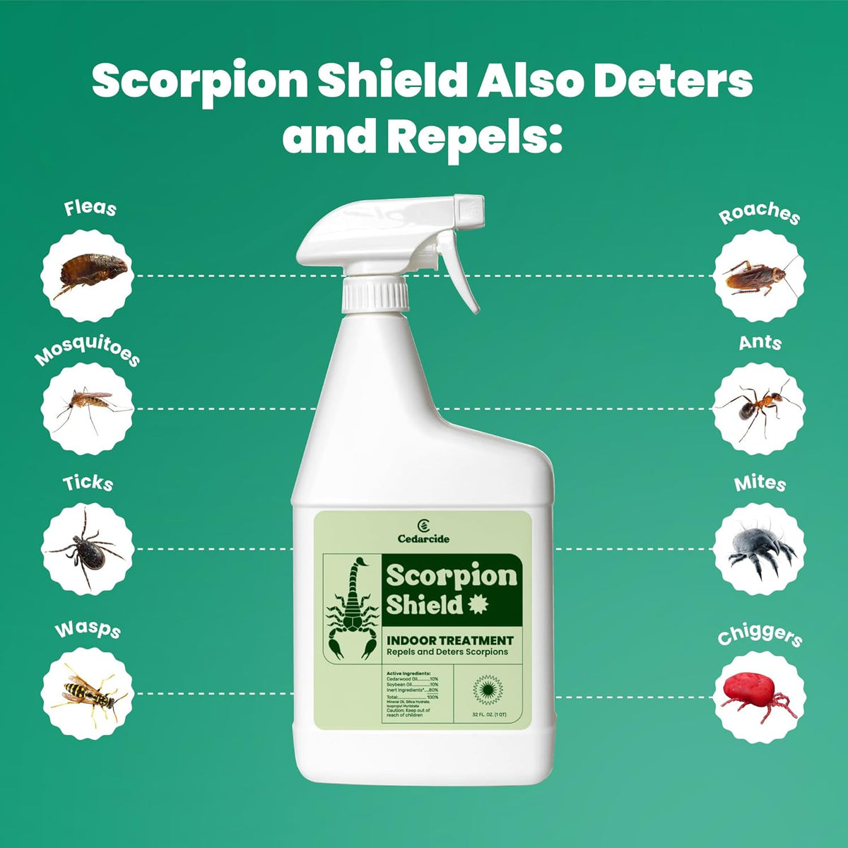 Cedarcide Scorpion Shield (Quart) Indoor Cedar Oil Pest Control Spray - Kills & Repels Scorpions