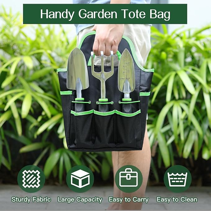 Housolution Gardening Tools Set, 8PCS Heavy Duty Garden Tools with Non-Slip Rubber Grip with Large