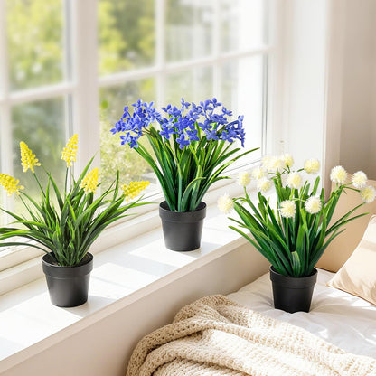 3 Pack Fake Small Plant Artificial Potted Flowers for Home Decor Fake Flower Plant Greenery Mini