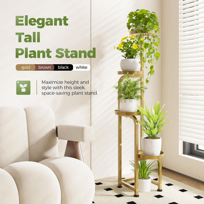 Bamworld Corner Plant Stand Indoor Outdoor, Tall Metal Flower Pot Stands for Multiple Plants, 4