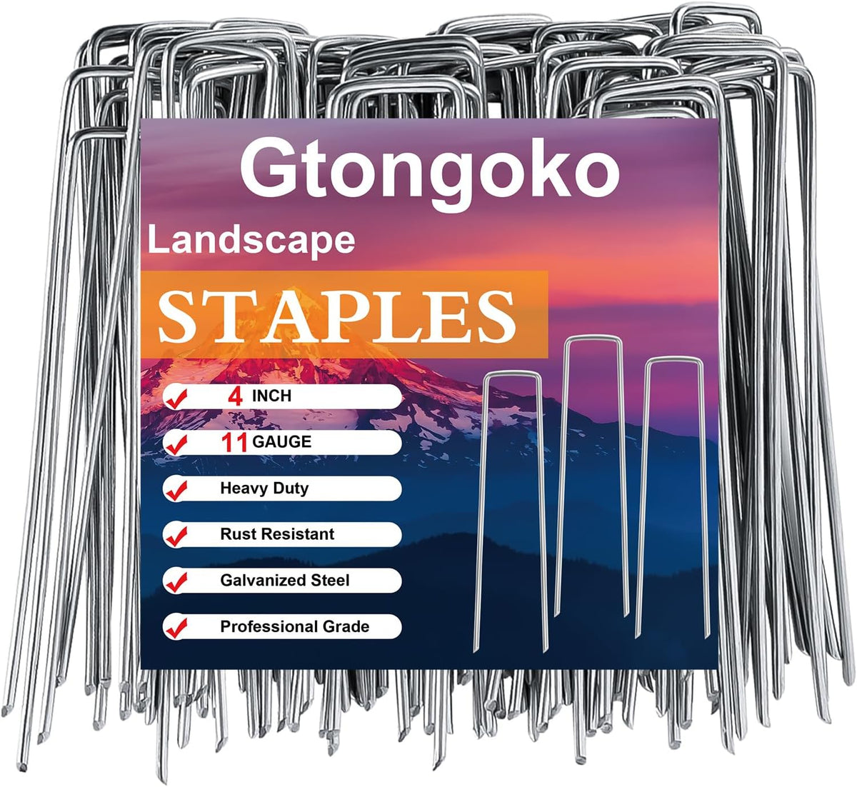 Gtongoko 50 Pack 4 Inch Galvanized Landscape Staples Garden Stakes Plant Cover Stakes 11 Gauge Lawn