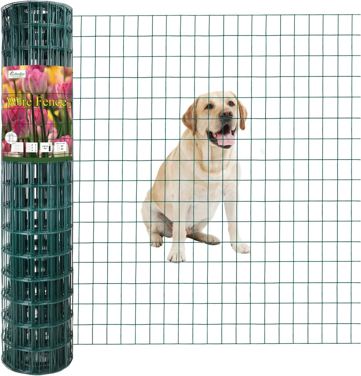 Green PVC Coated Welded Wire Fence 48 Inch x 50 Foot, 2 Inch x 3 Inch 16GA, Garden Border Fencing