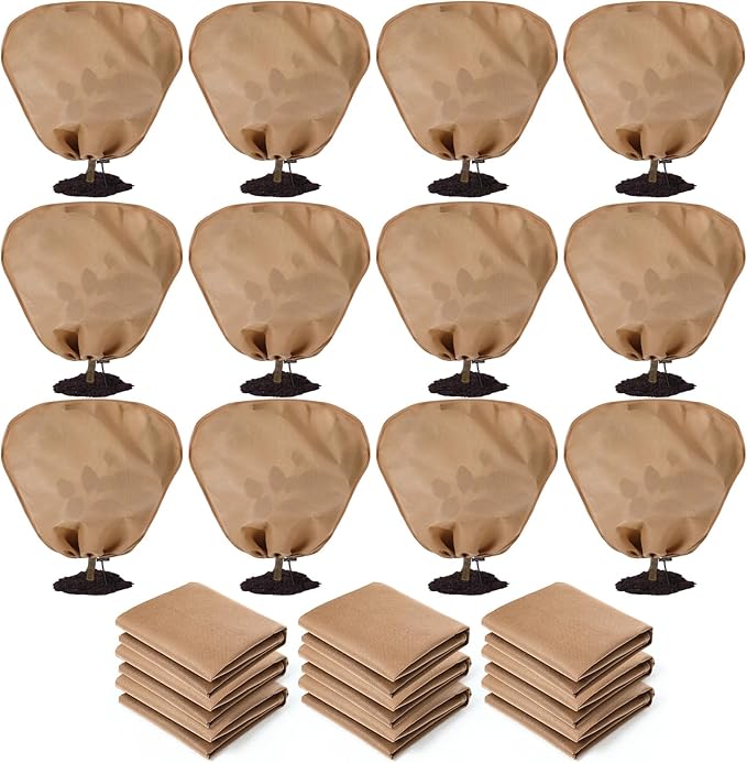 12 Pcs Winter Plant Covers Freeze Protection Reusable Plant Protector Bag with Drawstring Warm