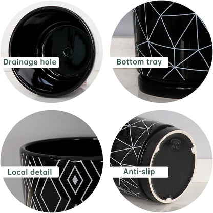 Ton Sin Flower Pots,5.5 Inch Black Ceramic Planter with Drainage Hole,Indoor Cylinder Plant Pots
