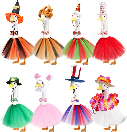 Porch Goose Outfits, 8 Set Holiday Porch Goose Clothes for 17/23 inch Lawn Geese Halloween