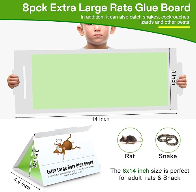 Qualirey 8 Pack Sticky Mouse Traps 8 x 14 Large Sticky Rat & Mouse Glue Boards for Inside Outside
