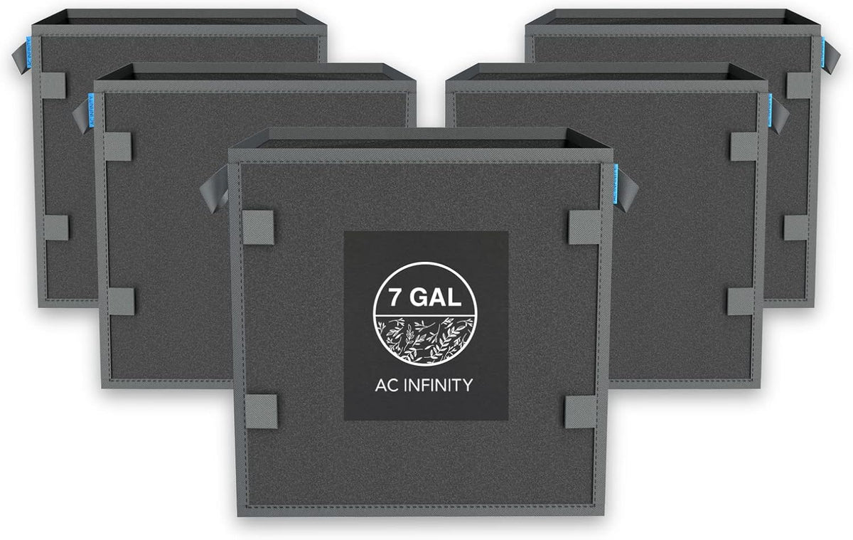 AC Infinity Square Heavy Duty Fabric Pots, 7 Gallon Aeration Reusable Grow Bags 5-Pack with 500G