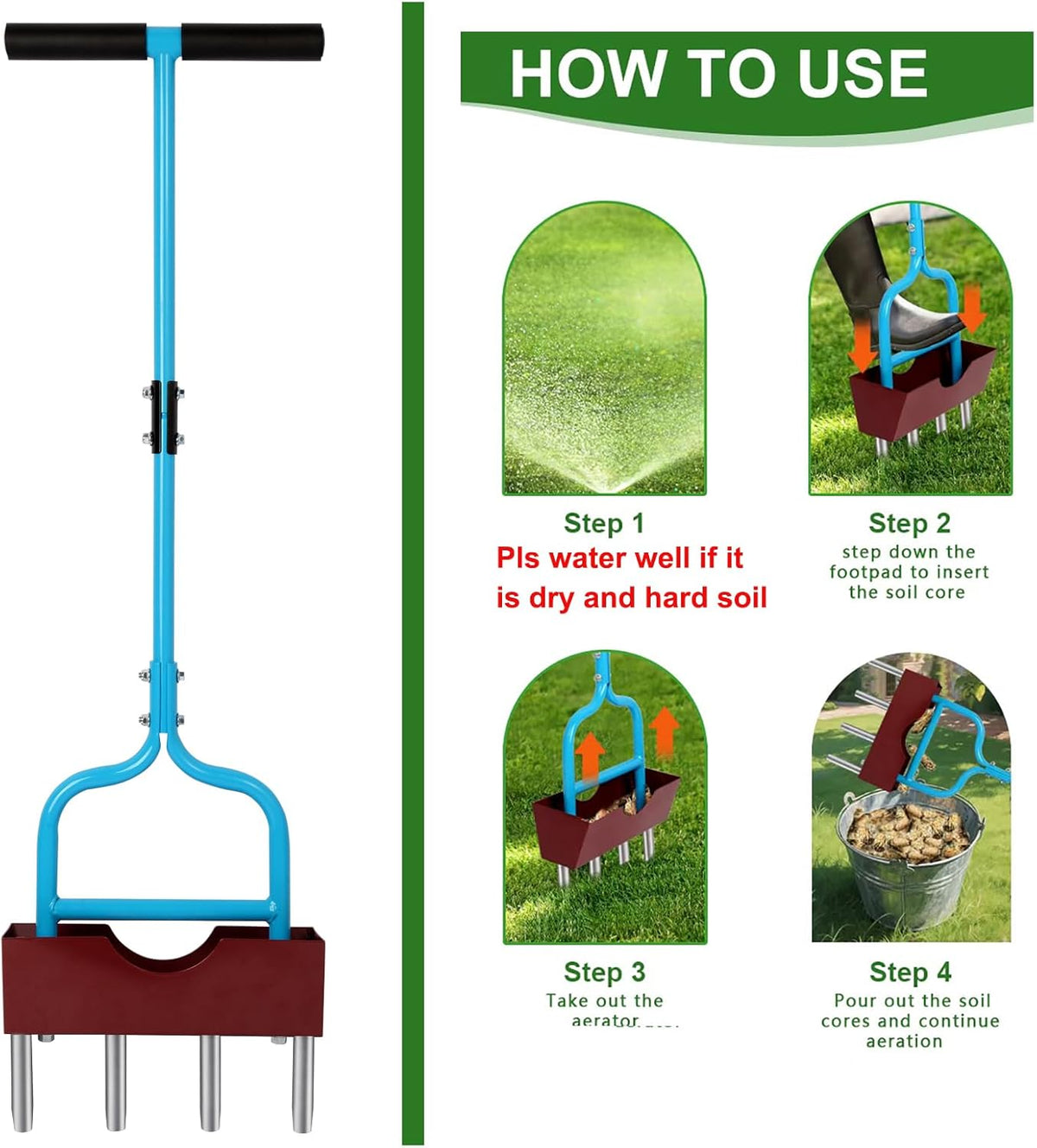 Sancat Lawn Aerator with Larger Soil Core Storage Tray, Heavy Duty 38” Coring Aerator,Manual