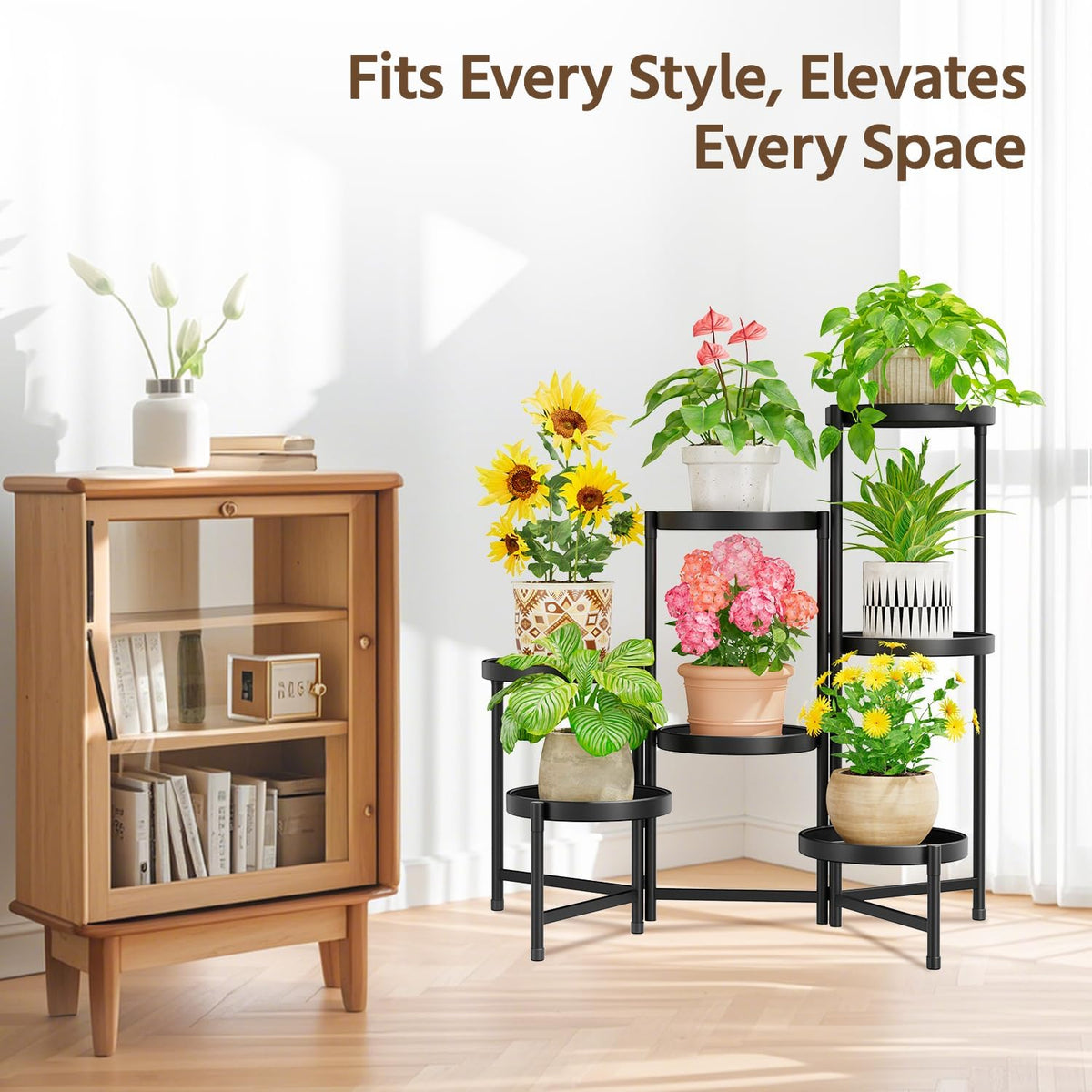 LASZOLA 7 Tiered Folding Plant Stand Indoor for Multiple Large Planter, Tall Heavy Duty Adjustable