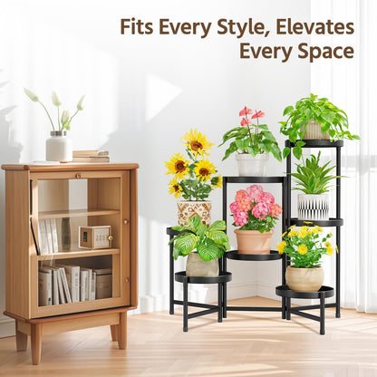 LASZOLA 7 Tiered Folding Plant Stand Indoor for Multiple Large Planter, Tall Heavy Duty Adjustable