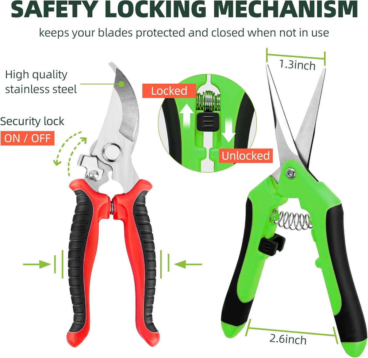 3 Pack Garden Pruning Shears, Stainless Steel Shears, Gardening Shears, Scissors, Garden Clippers