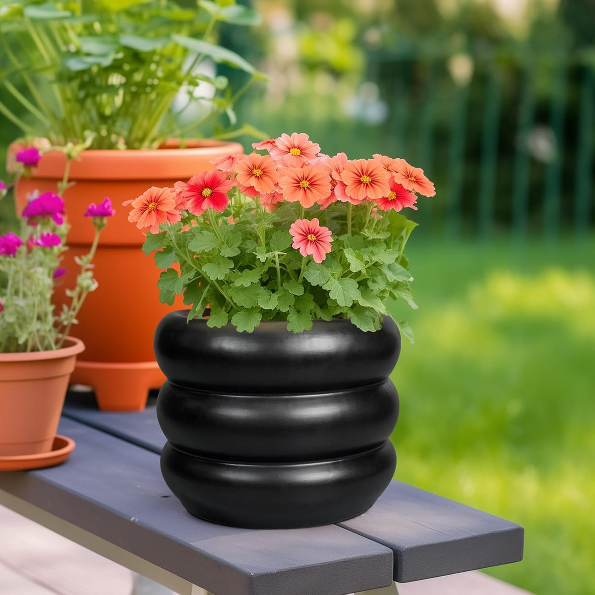 SQOWL Ceramic Pot for Plants 8 Inch - Indoor Plant Pot with Drainage Hole Planter for Outdoor