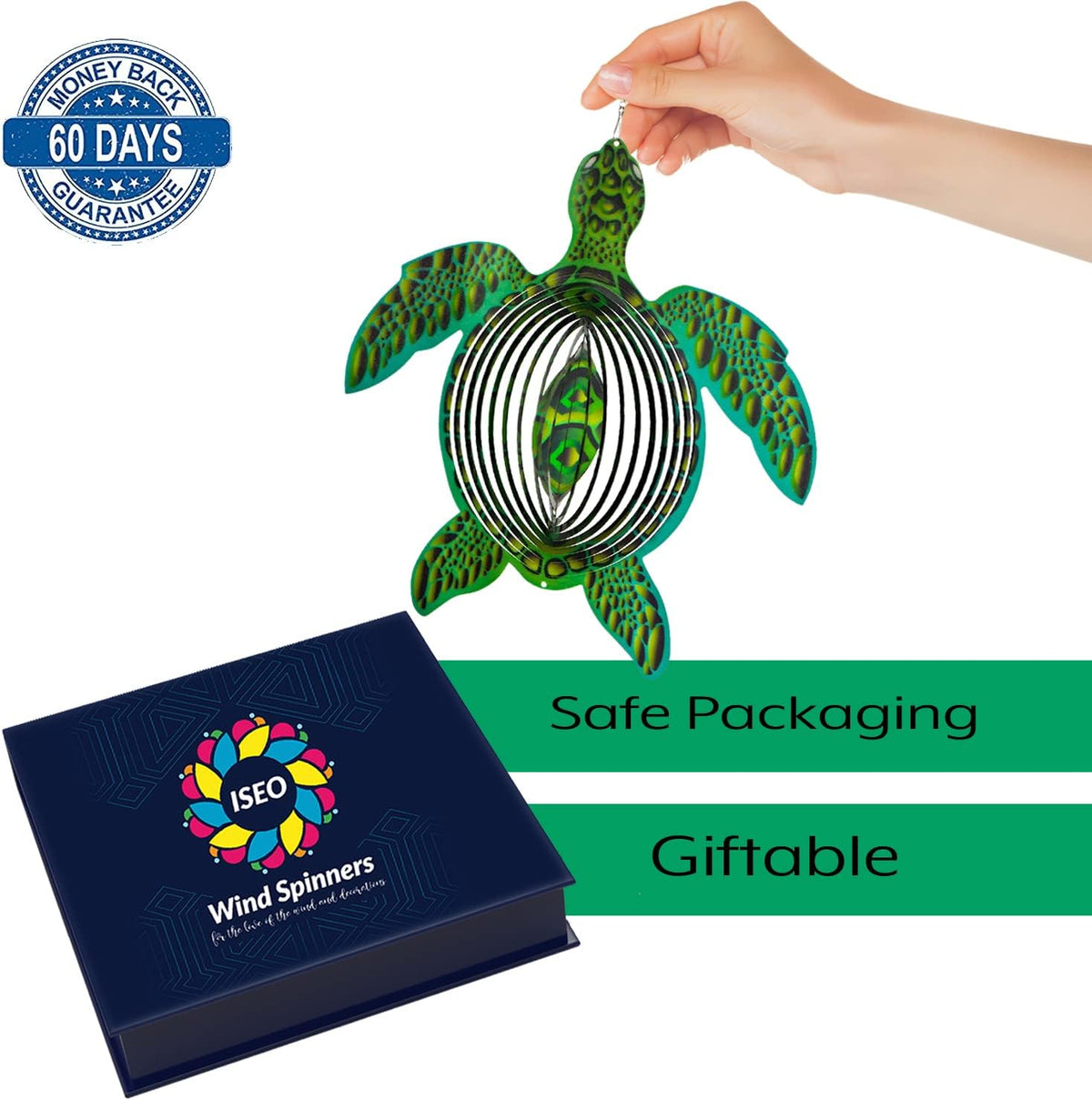 ISEO Turtle Wind Spinner for Yard and Garden, Hanging Outdoor Decor, Yard Art, Porch and Patio