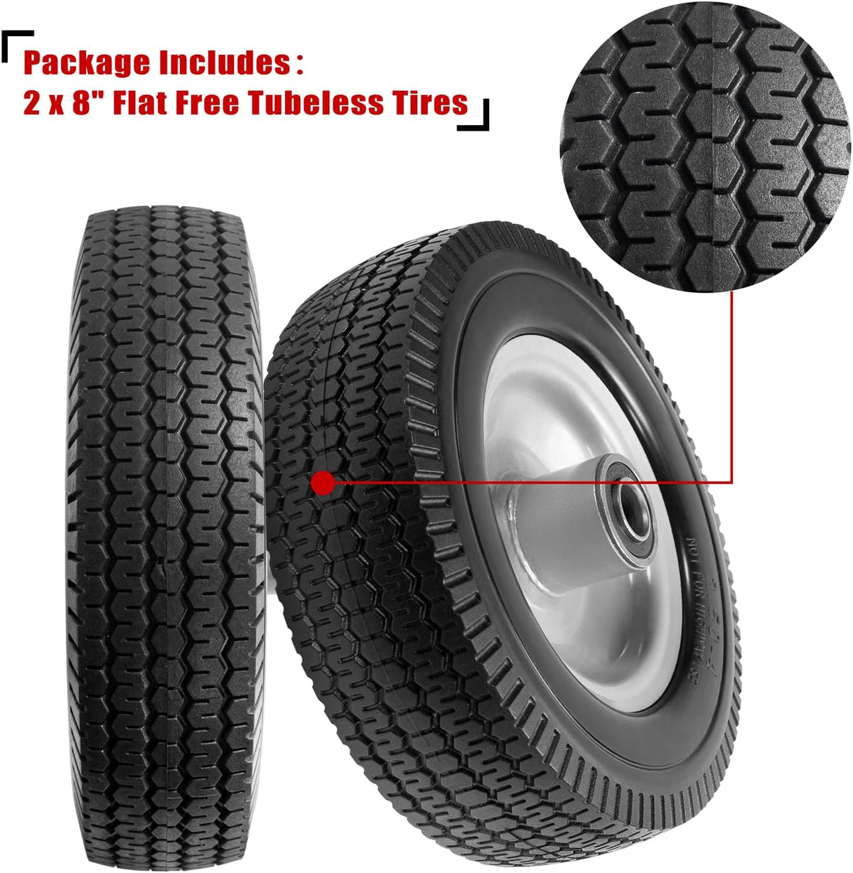 8-Inch Solid Tire Replacement - 2.50-4"Flat Free Tire and Wheel Heavy-Duty for Gorilla Carts, Yard