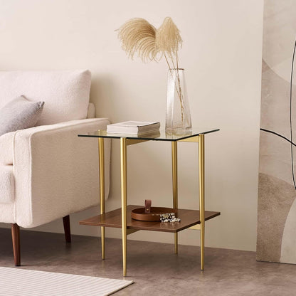 Glass End Table, Mid-Century Modern Design Sofa Table, for Living Room, 2-Tier Structure, Clear