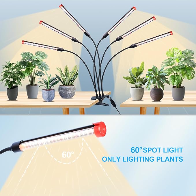 GameChanger! 54W, NOT 15W, 6Head Strong Clip Grow Lights for Indoor Plants with Timer, Best Gift