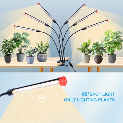GameChanger! 54W, NOT 15W, 6Head Strong Clip Grow Lights for Indoor Plants with Timer, Best Gift