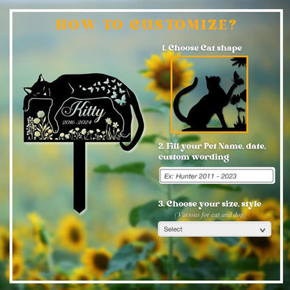 Personalized Cat Grave Marker – Custom Outdoor Pet Memorial Stone with Name and Years, Cat