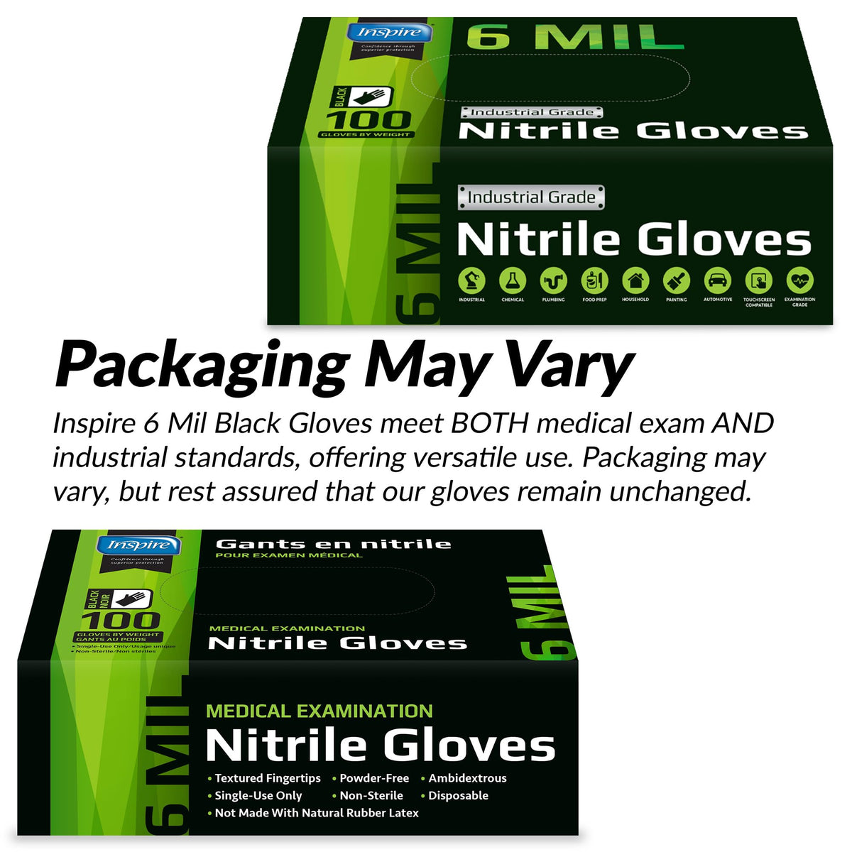 Inspire Black Nitrile Gloves HEAVY DUTY 6 Mil Nitrile Chemical Resistant Medical Cooking Cleaning