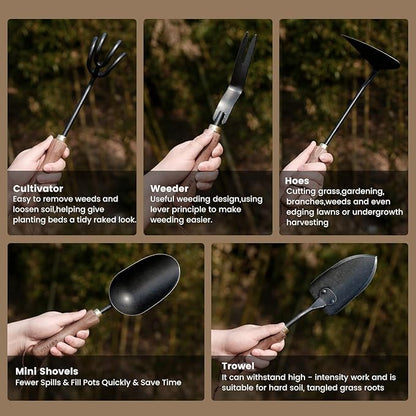 Garden Tool Set, 5PCS Gardening Tools, Stainless Steel Heavy Duty Hand Cultivator, Hoes, Shovel