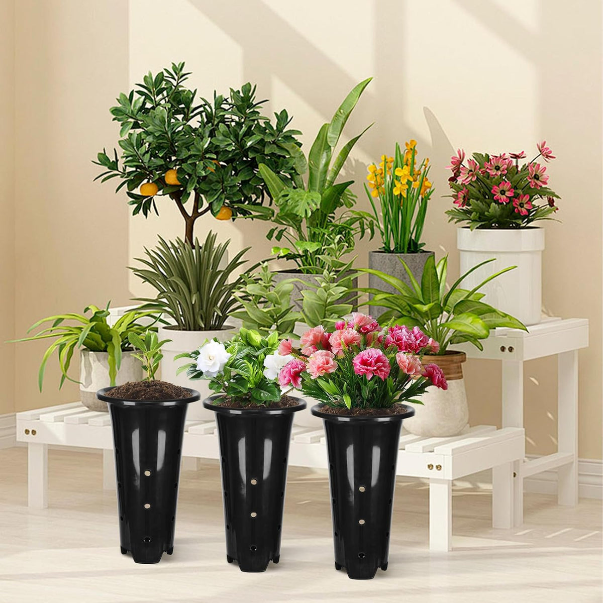 tchrules 15pcs Plastic Deep Plant Nursery Pots,8.66”Tall Tree Pots,Black Deep Seedling Container