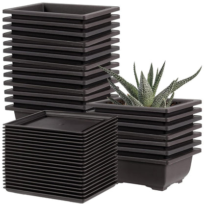 20 Packs 6.5 Inches Bonsai Training Pots, Plastic Bonsai Tree Pots with 20 PCS Trays, Rectangular