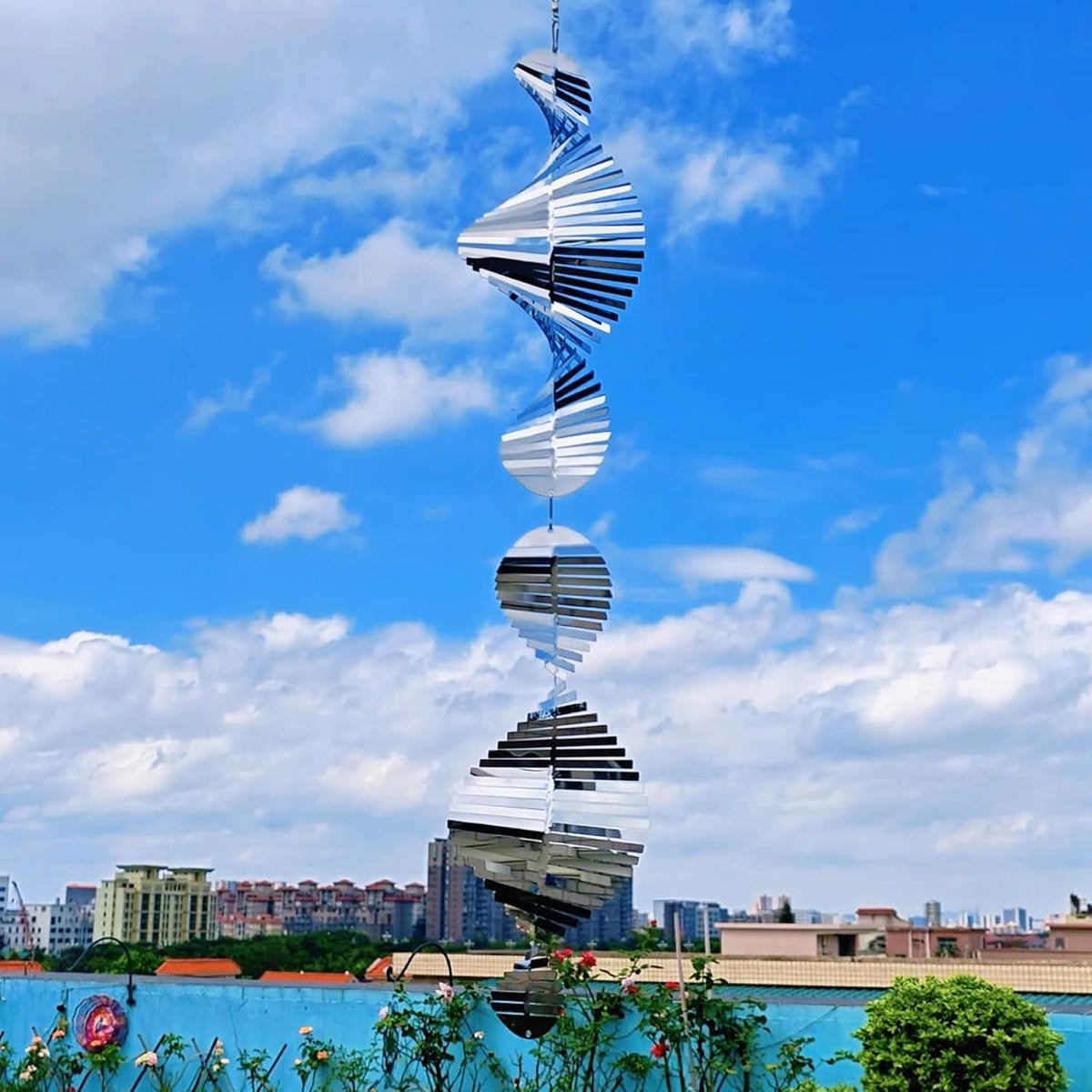 Hanging Wind Spinners,3D Spiral Highly Reflective Stainless Steel Metal Wind Spinner Outdoor Garden