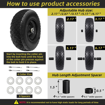 13” Tire and Wheel Flat Free, Replacement Solid Tire and Wheel Assemblies with 5/8” Axle Bore Hole