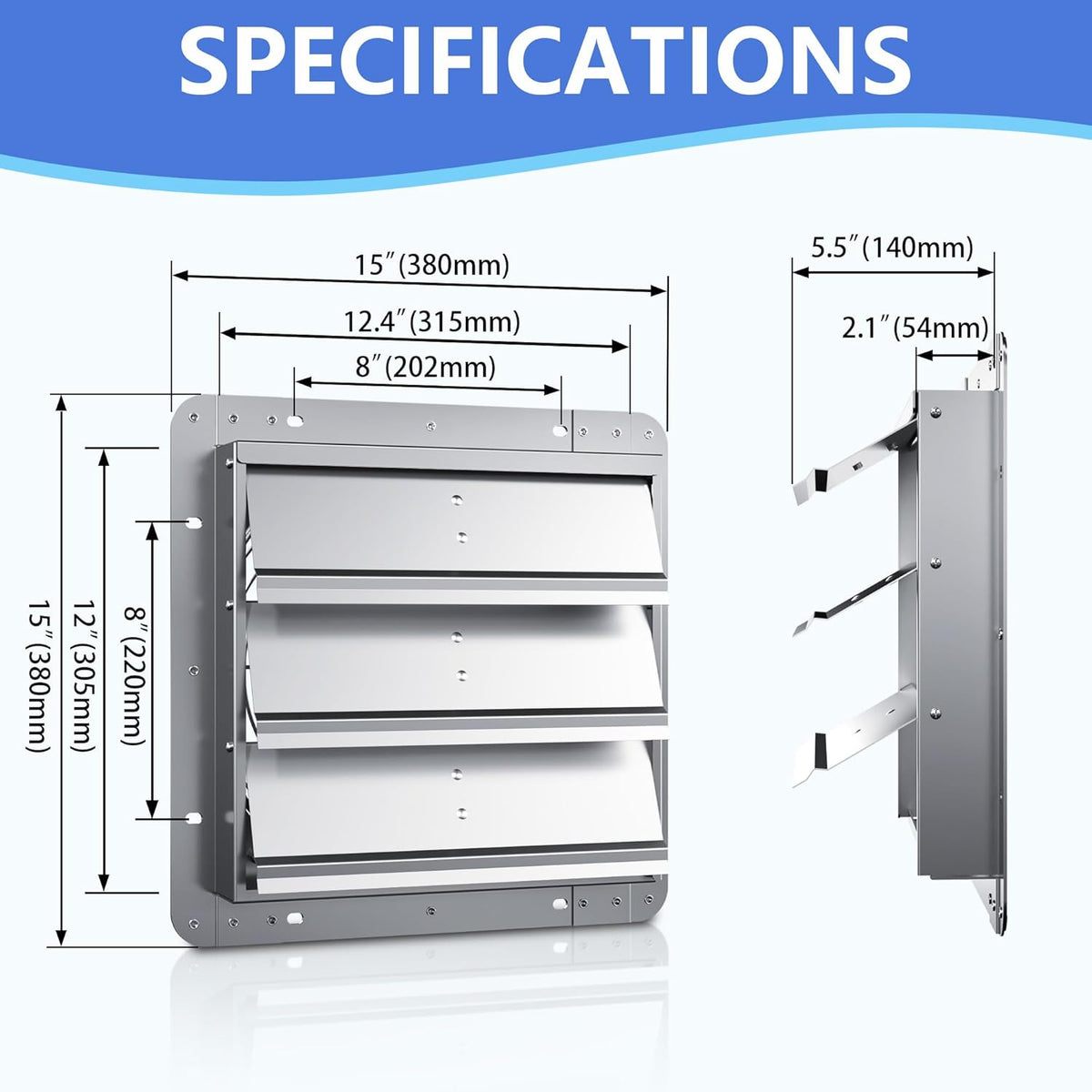 12 Inch Galvanized Shutter Exhaust Louver Vent, Automatic Gravity Shutter Louver Vent for Home