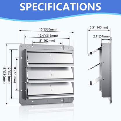 12 Inch Galvanized Shutter Exhaust Louver Vent, Automatic Gravity Shutter Louver Vent for Home