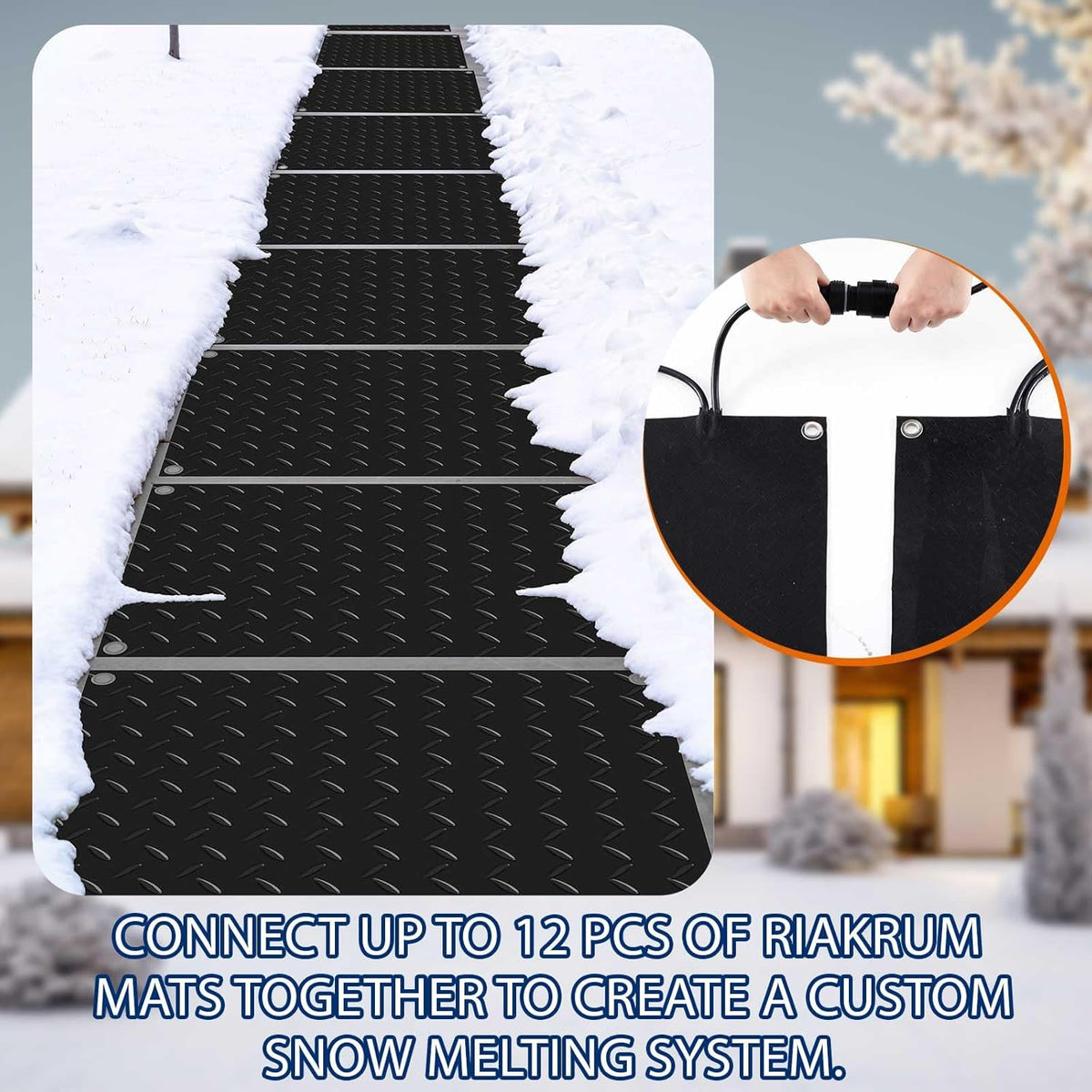 Riakrum 2 Pcs Heated Snow Melting Mats Outdoor, 10 x 15 in Winter Anti-Slip Heated Rubber Mat for