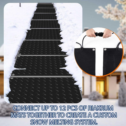 Riakrum 2 Pcs Heated Snow Melting Mats Outdoor, 10 x 15 in Winter Anti-Slip Heated Rubber Mat for