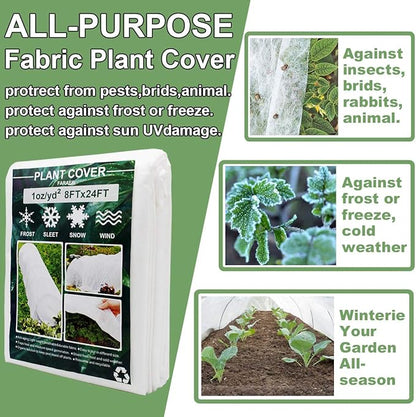 Plant Covers, 8Ft x 24Ft Reusable Floating Row Cover, 1oz Freeze Protection Plant Blankets for Cold
