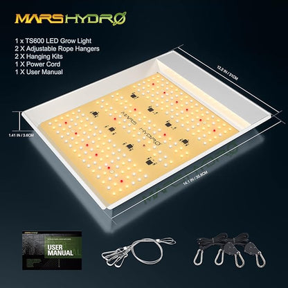MARS HYDRO TS600 100W LED Grow Light for Beginners, New Diodes Layout Full Spectrum Growing Lamps